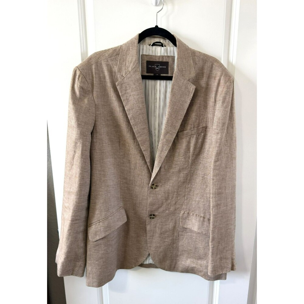 Black Brown 1826 Men's Linen Summer  2-Button Blazer Tan Brown Large